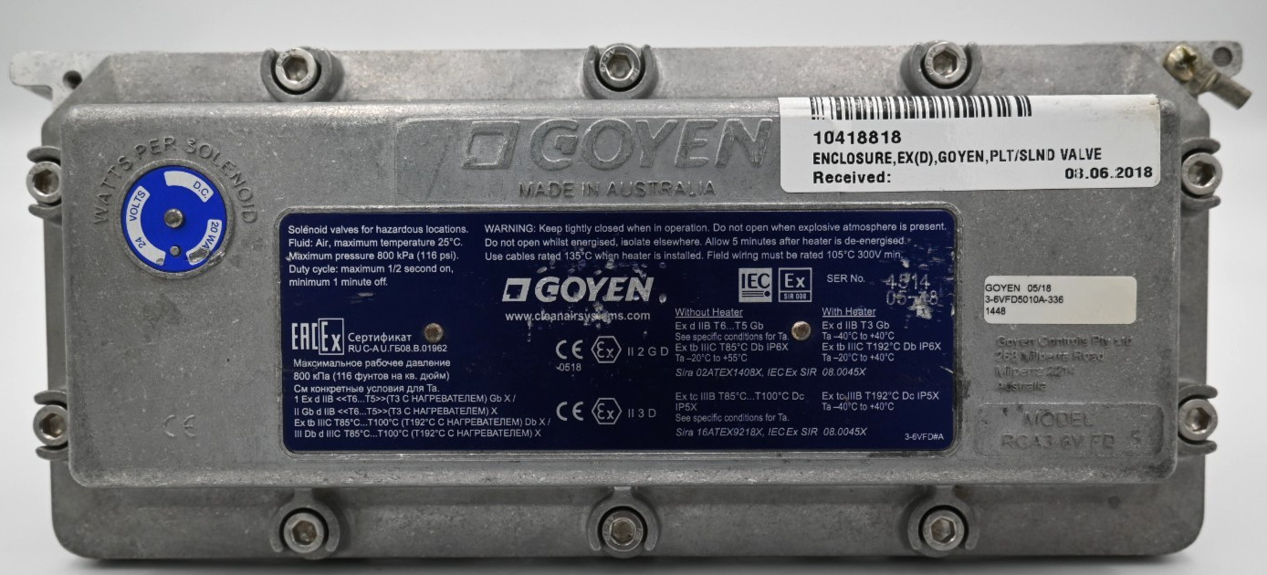 GOYEN RCA3-6V FD 5 SOLENOID VALVE 3-6VFD5010A-336 HAZARDOUS LOCATIONS ENCLOSURE