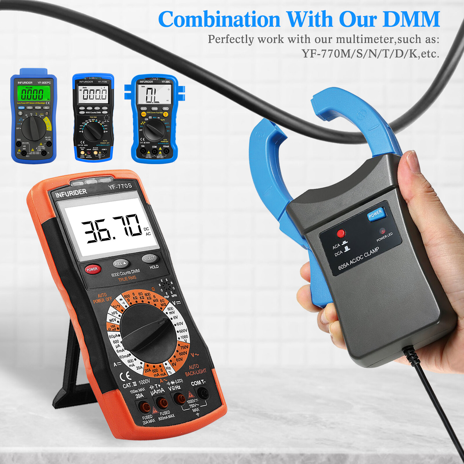 HoldPeak Current Clamp Adapter Oscilloscope Multimeter Meter AC/DC 600A Clamp-on