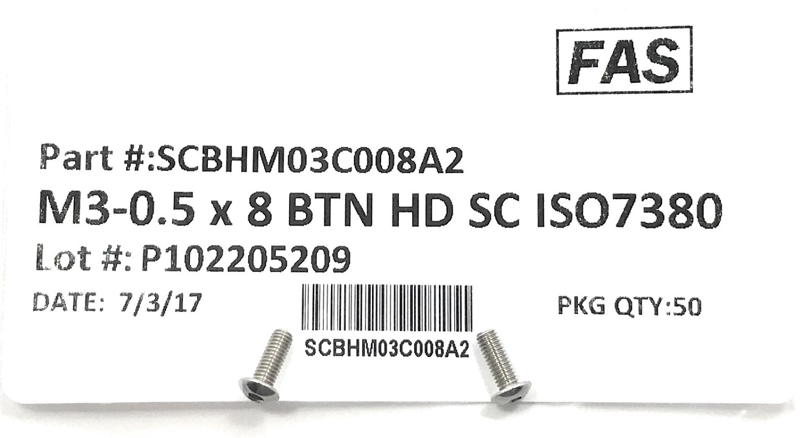 (50) M3 x 0.5 x 8 Stainless Steel Button Head Socket Cap Screws ISO7380 M3-.50