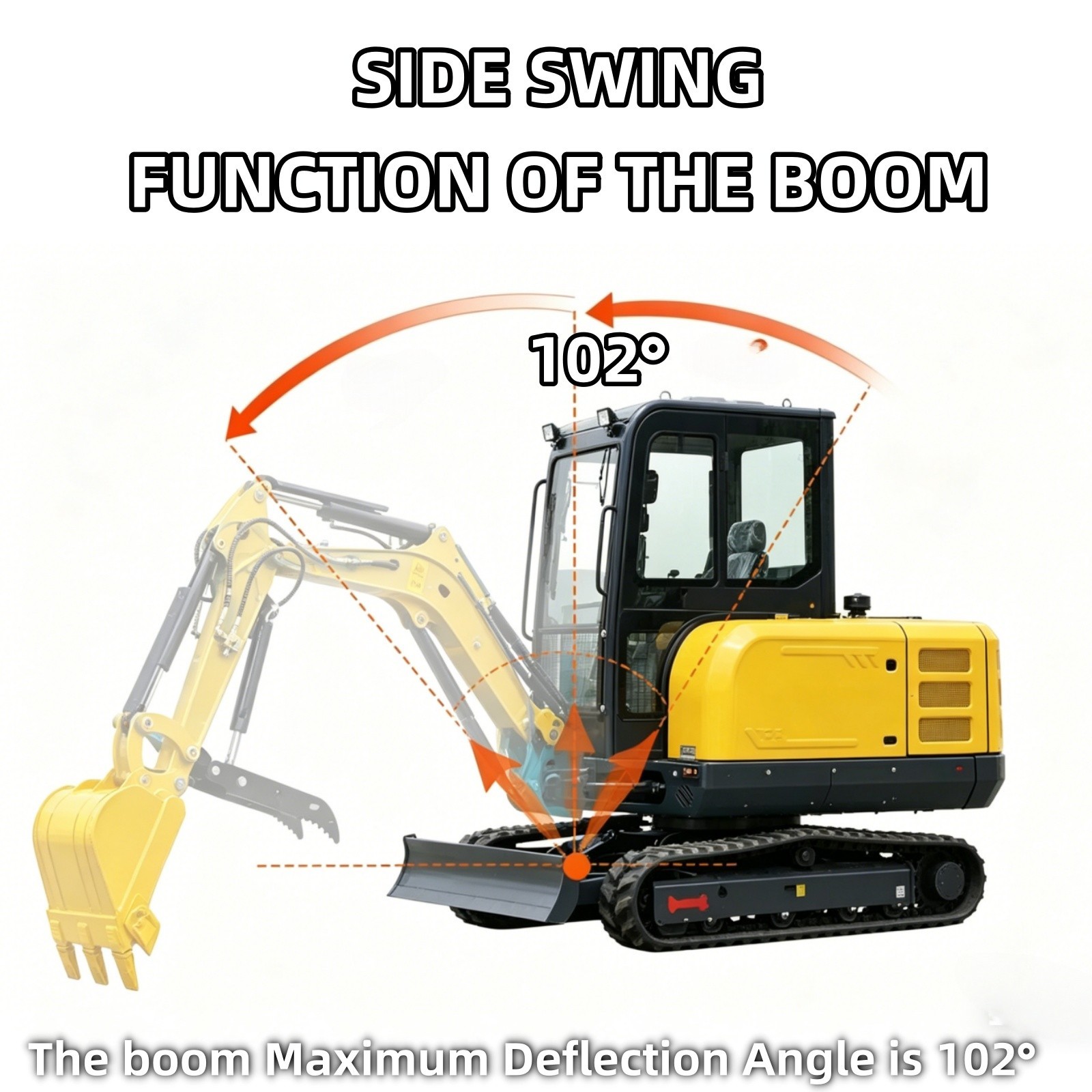 3.5Ton Mini Excavator Enclosed Cab Kubota Diesel Engine Side Swing+6 Attachments