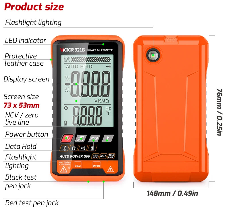 Professional Auto Range Tester Multimeter Color Screen OHM NCV Voltage Meter