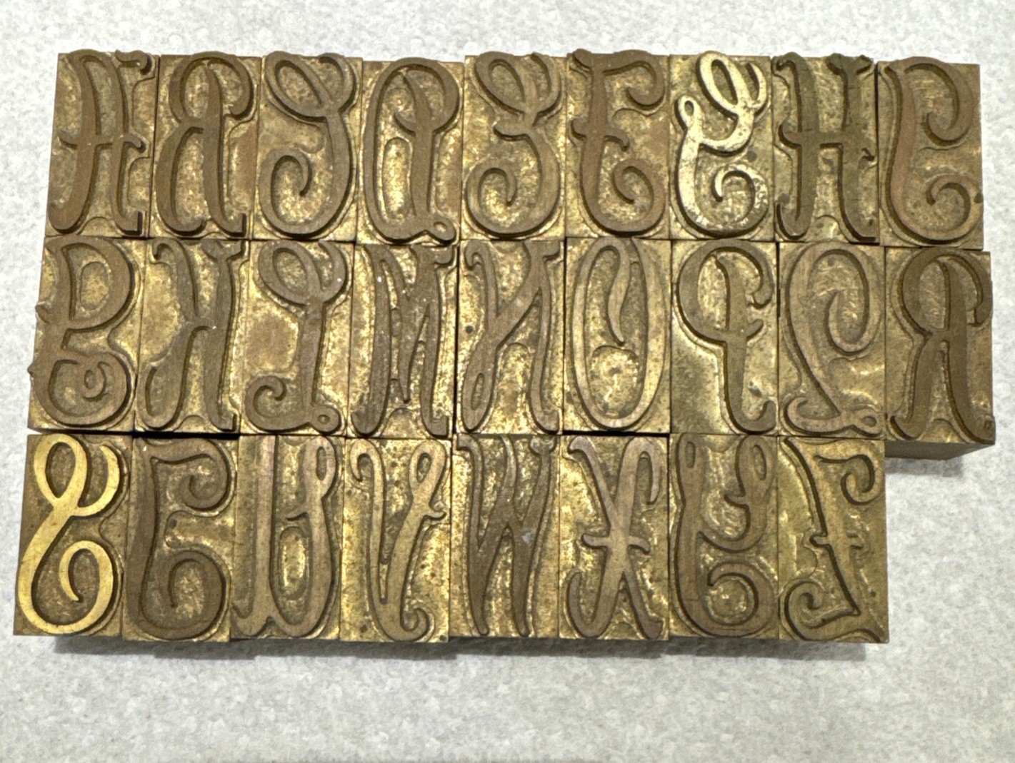 Vintage Large Font Brass Letterpress Type A-Z Set