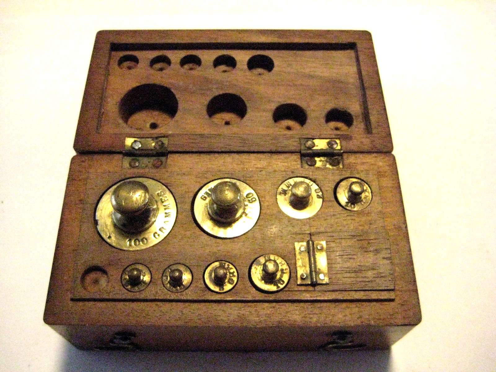 Antique Early 1900s Metric Weight set in Fitted Hardwood Box APOTHICARY