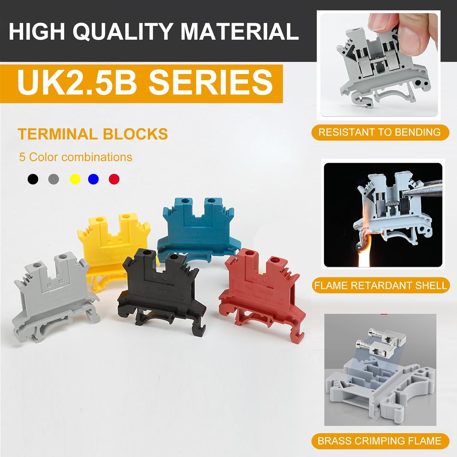DIN Rail Terminal Block Kit 20 UK2.5B 12 AWG Gauge Terminal Blocks 20A 600V Grou