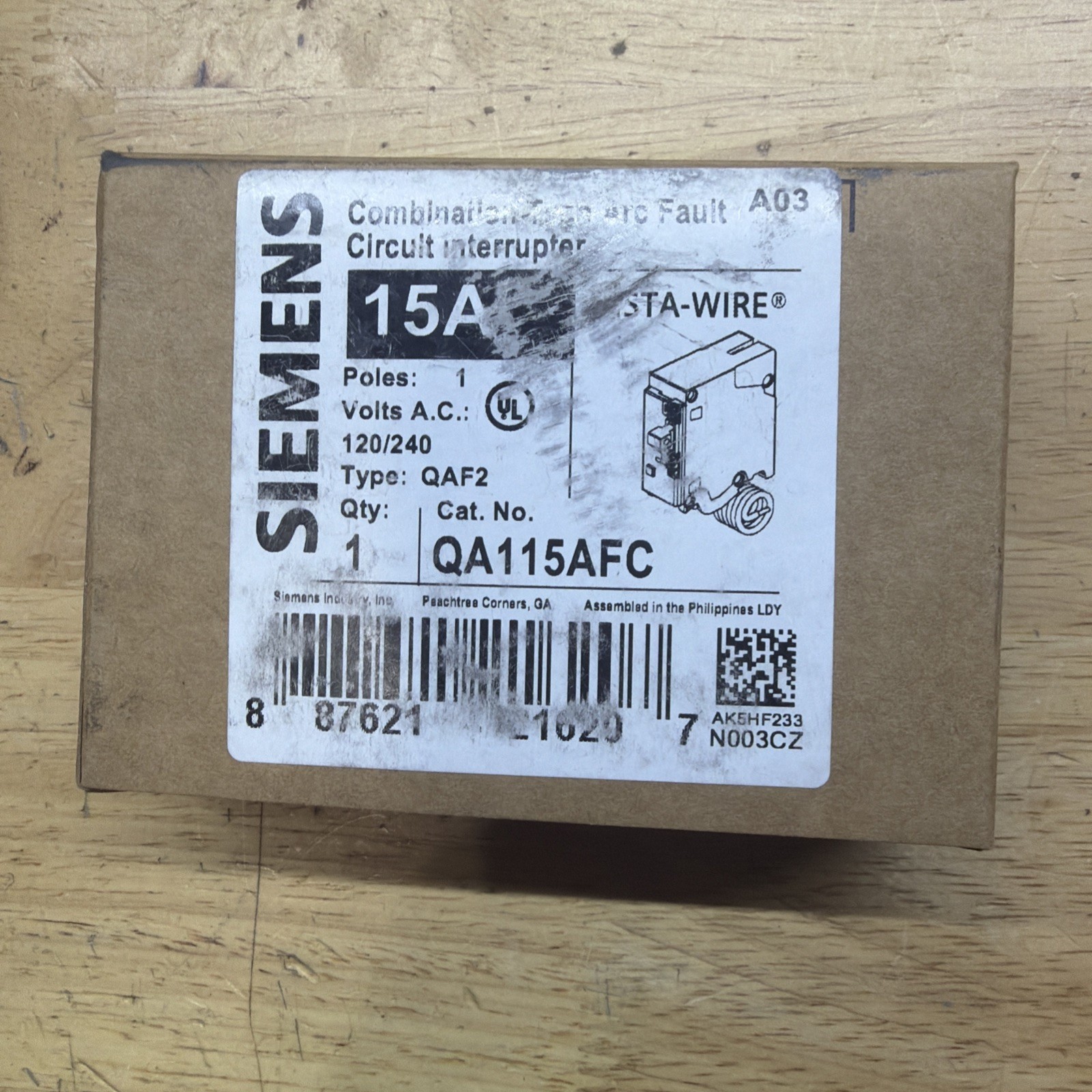 Siemens QA115AFC 1 Pole 15 AMP Arc Fault Combination Breaker AFCI New In Box
