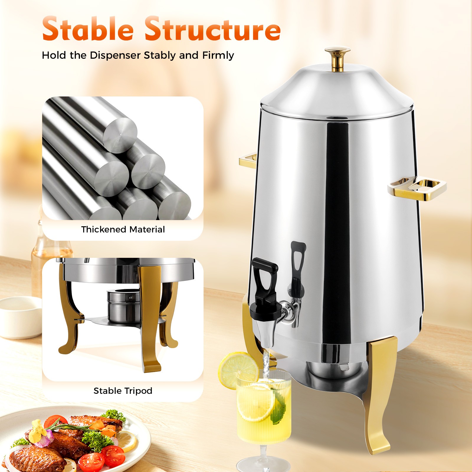 400W Insulated Beverage Dispenser for Hot Drinks 3.43Gal Stainless Steel USA