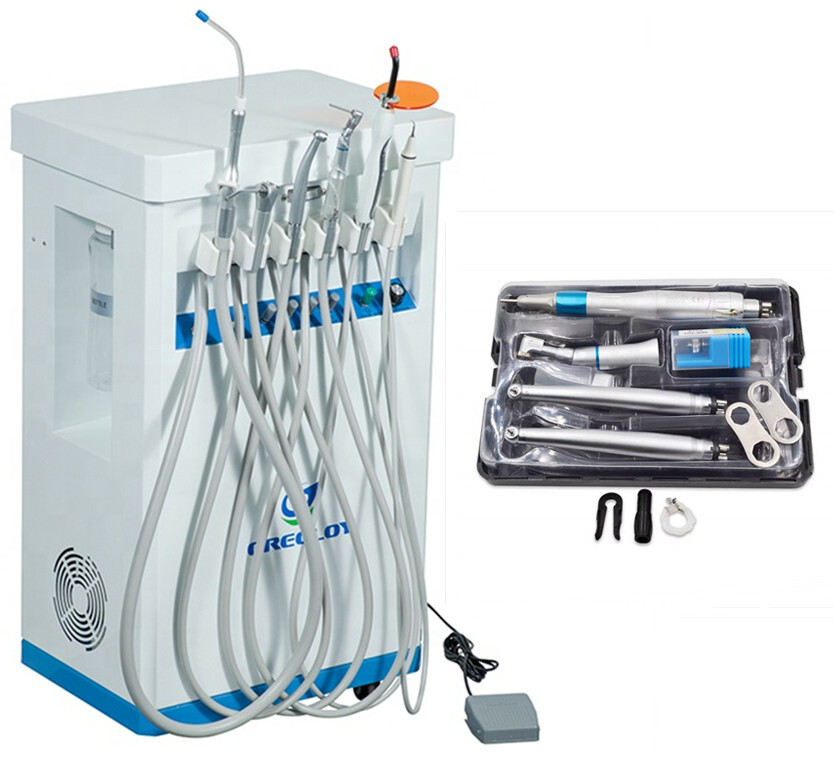 Greeloy GU-P209 Dental Mobile Cart Unit w/ Air Compressor + NSK Handpiece Set 4H
