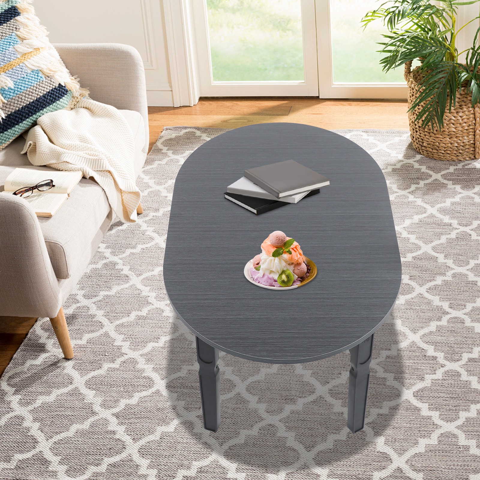 Coffee Table -80x48x36cm- Black Brushed Tabletop Folding Table For Small Place.