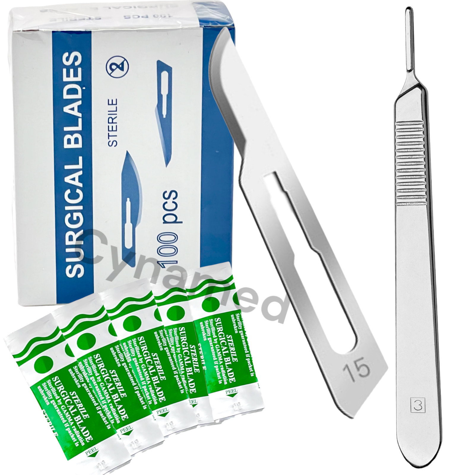 100 Scalpel Blades #15 + Scalpel Handle #3 Surgical Dental ENT Instruments