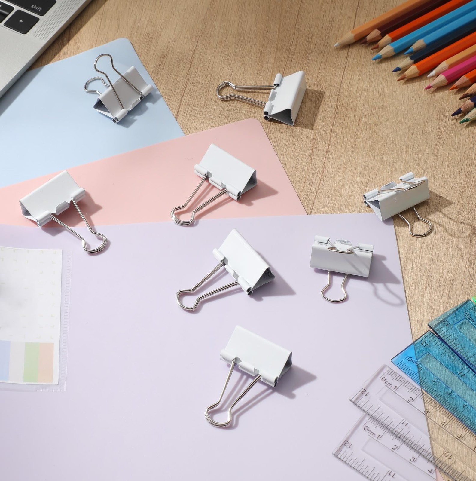 200 Pcs 1.25in/32mm White Metal Binder Clips Bulk Medium Reusable Fold Back B…