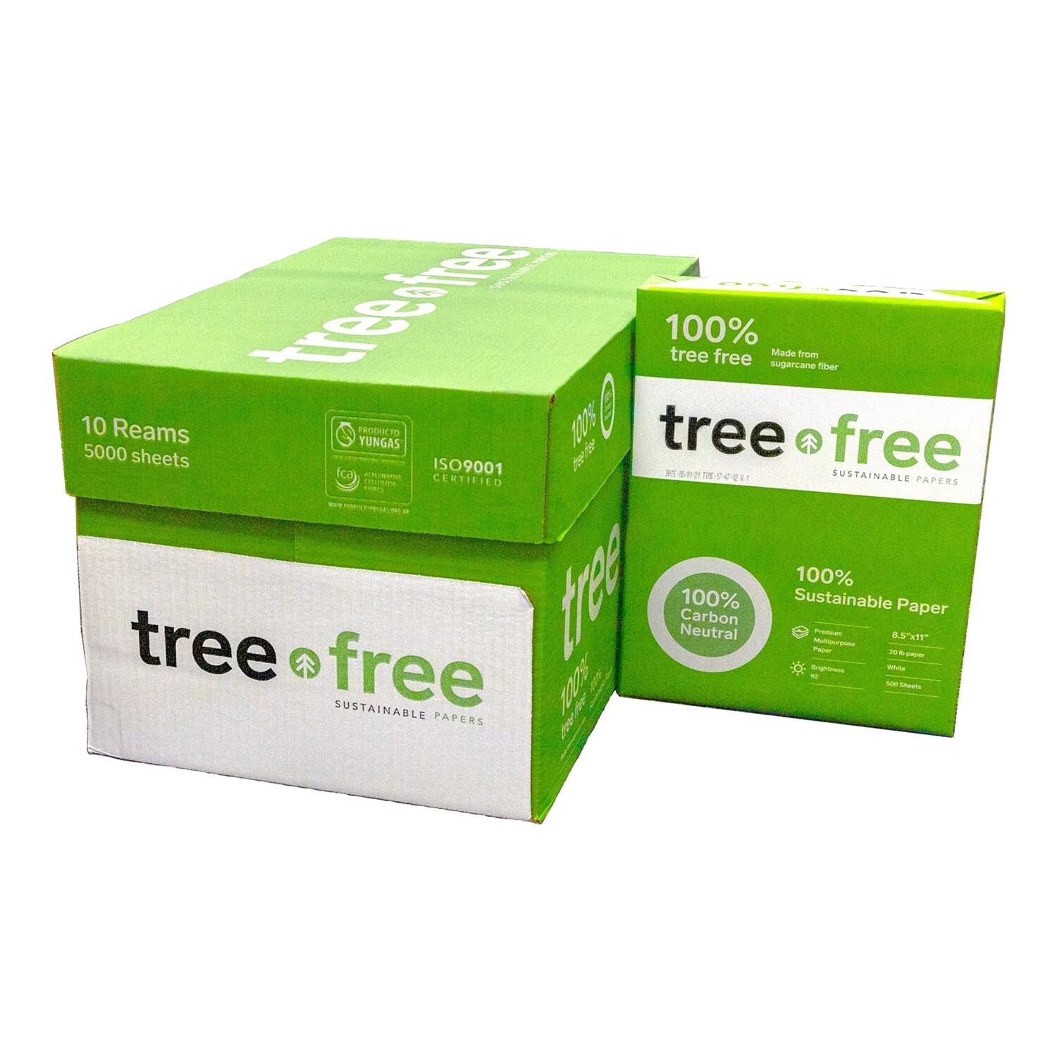 Tree Free Copy Paper, 20 LB, 8.5″ x 11″, 92 Bright 10 Ream/5,000 Sheet Carton
