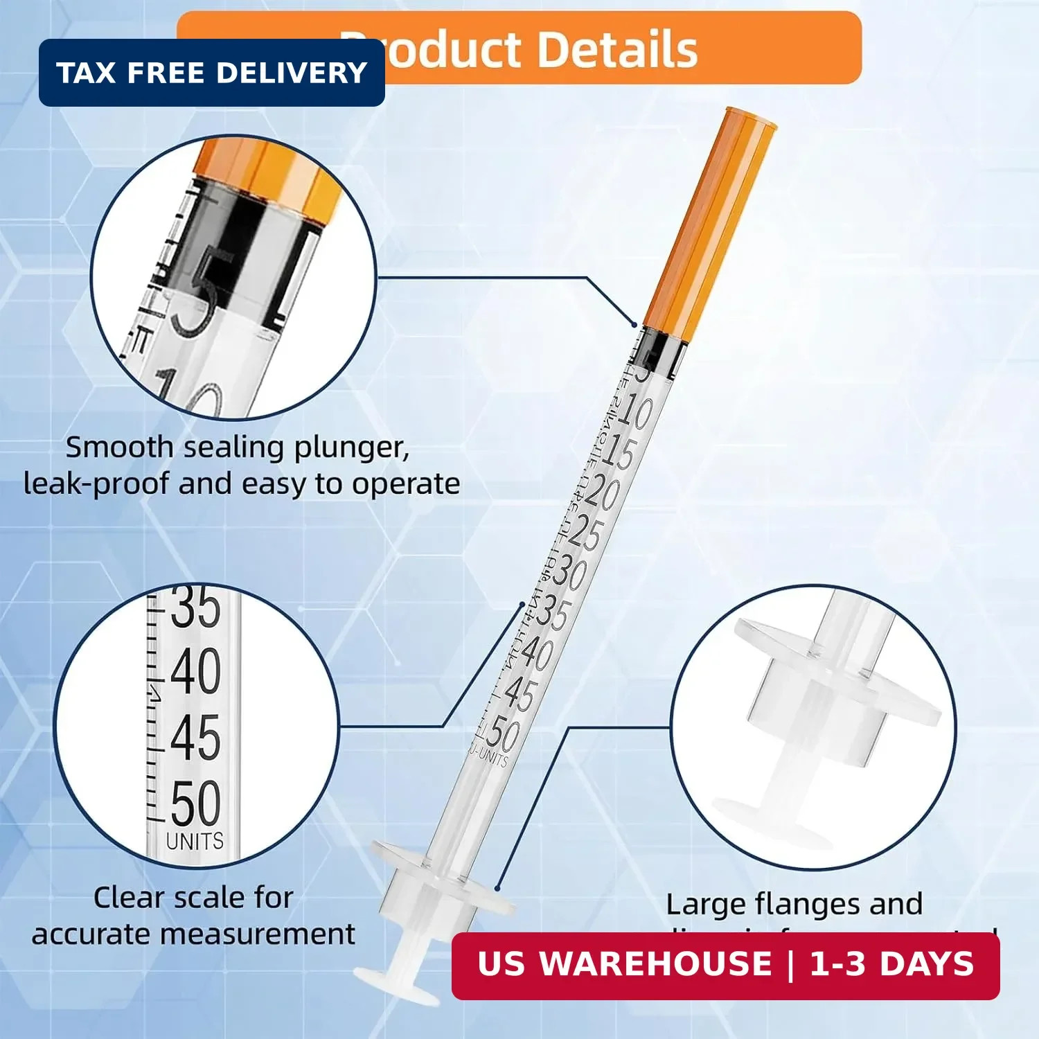 100 PACK 0.5ml/cc 31G 5/16″ 8mm, U-100