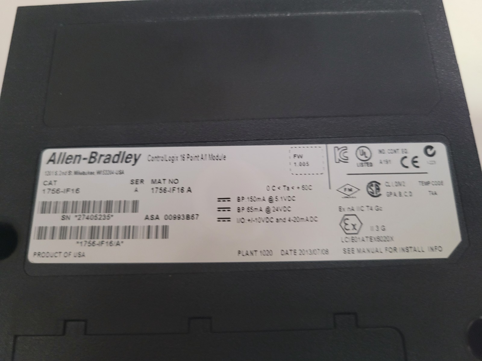 Allen Bradley 1756-IF16 ControlLogix 16 Analog Input Module Series A TESTED 100%