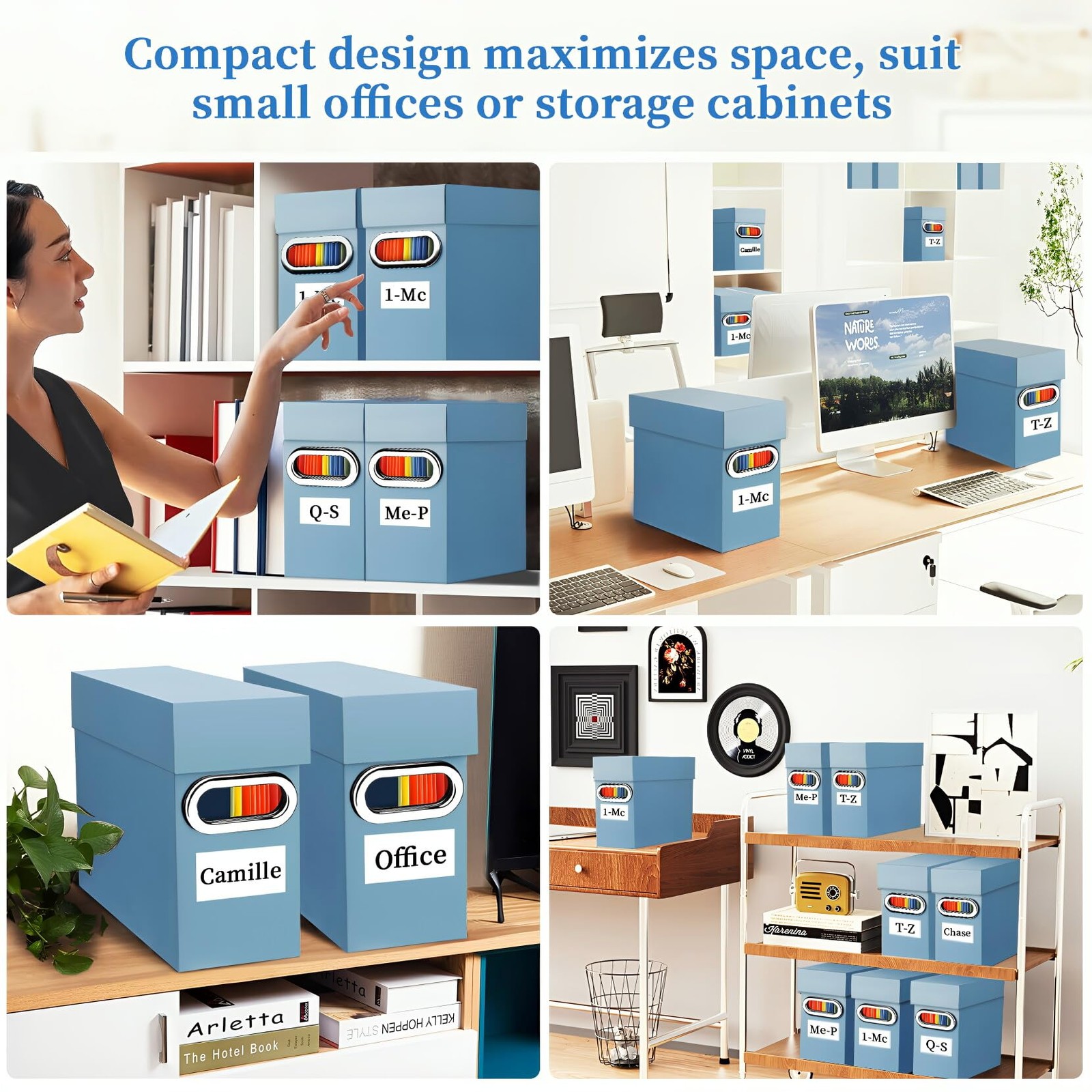 Naleyber File Organizer Box with Lid & Handle, Thickened 2 Pack, Dusty Blue