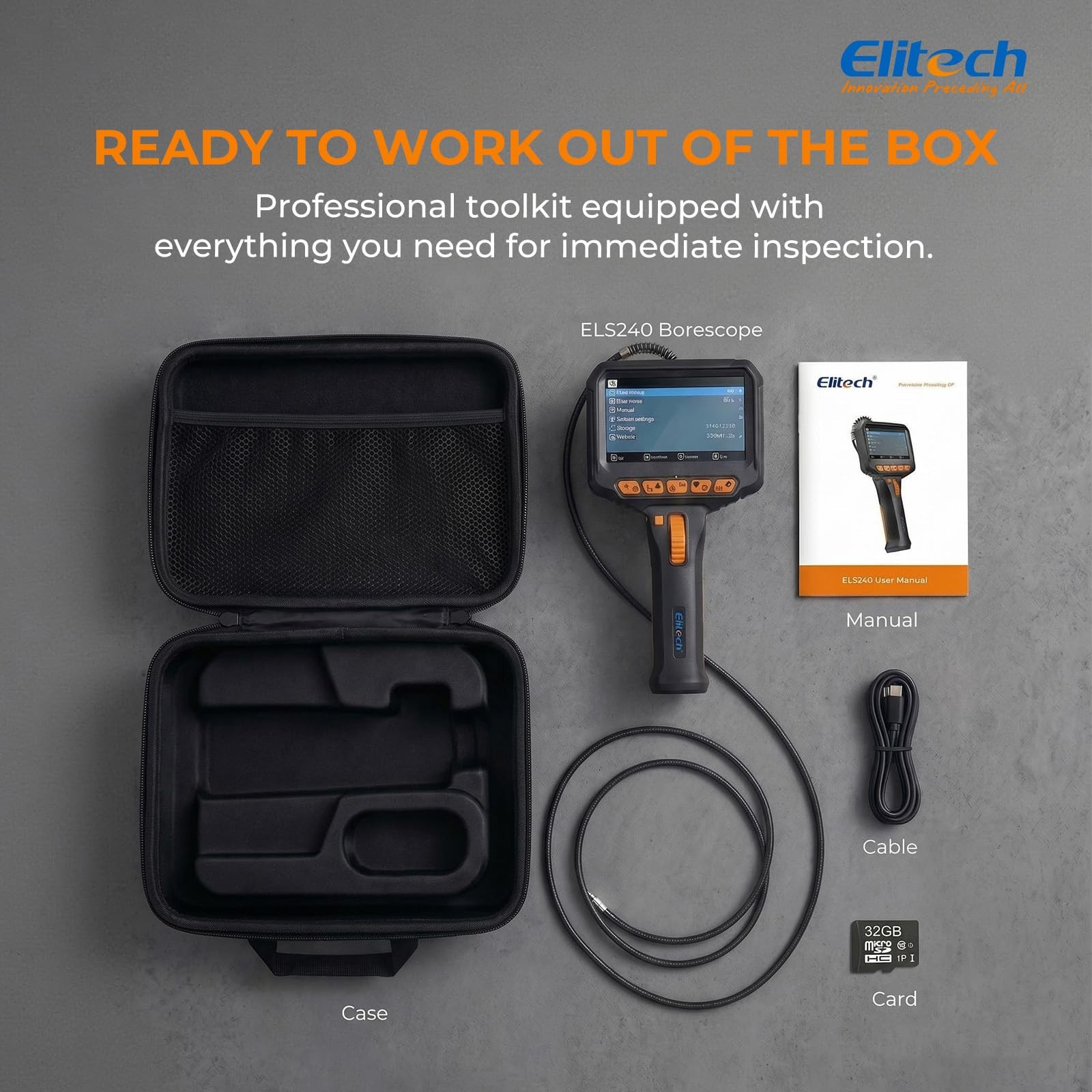 Elitech Articulating Borescope with Light, 6mm/0.24in Inspection Camera