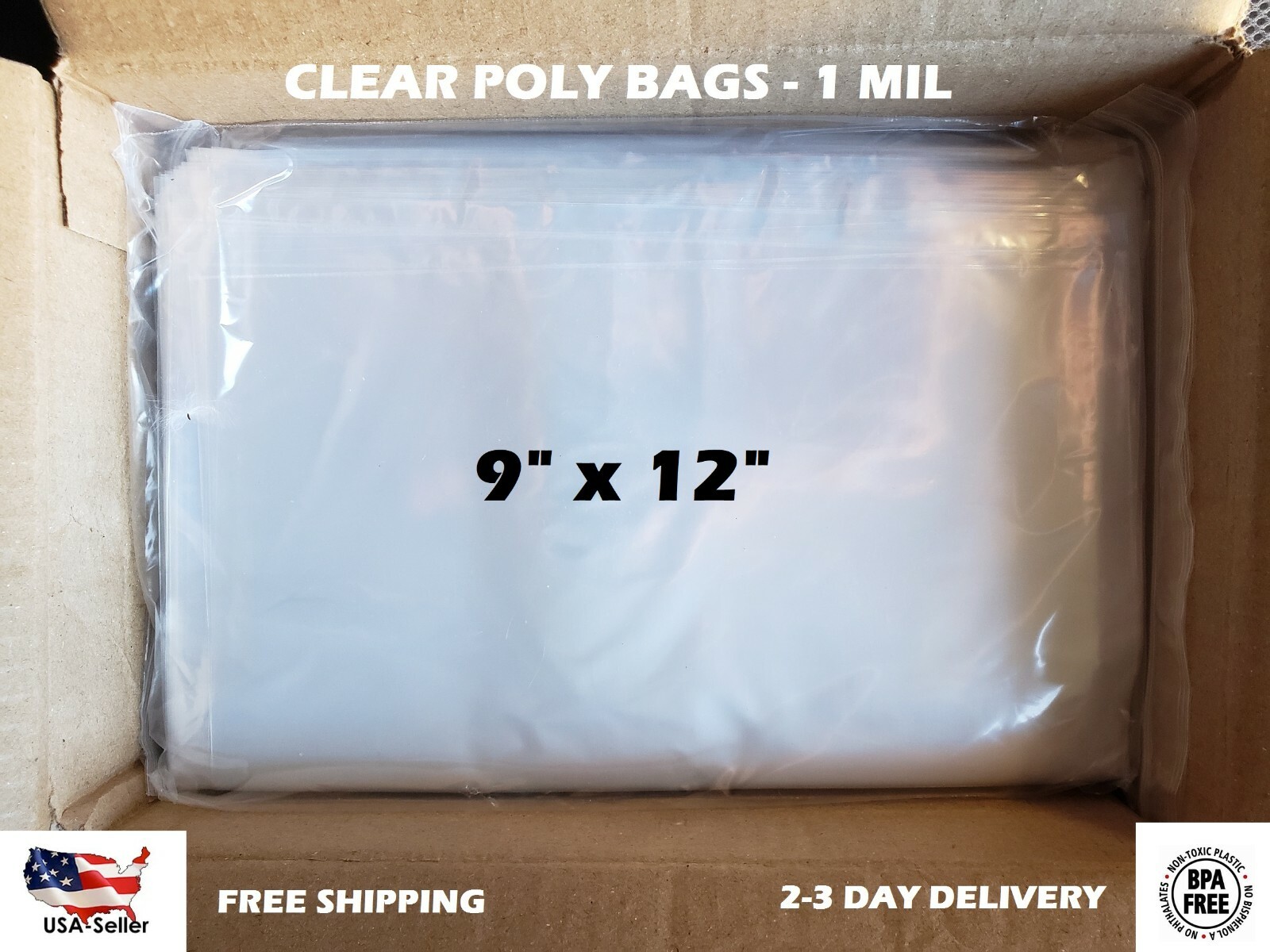 9×12″ Clear Poly Bags Flat Open Top 1-Mil ml LDPE Plastic T-Shirt 100 200 1000