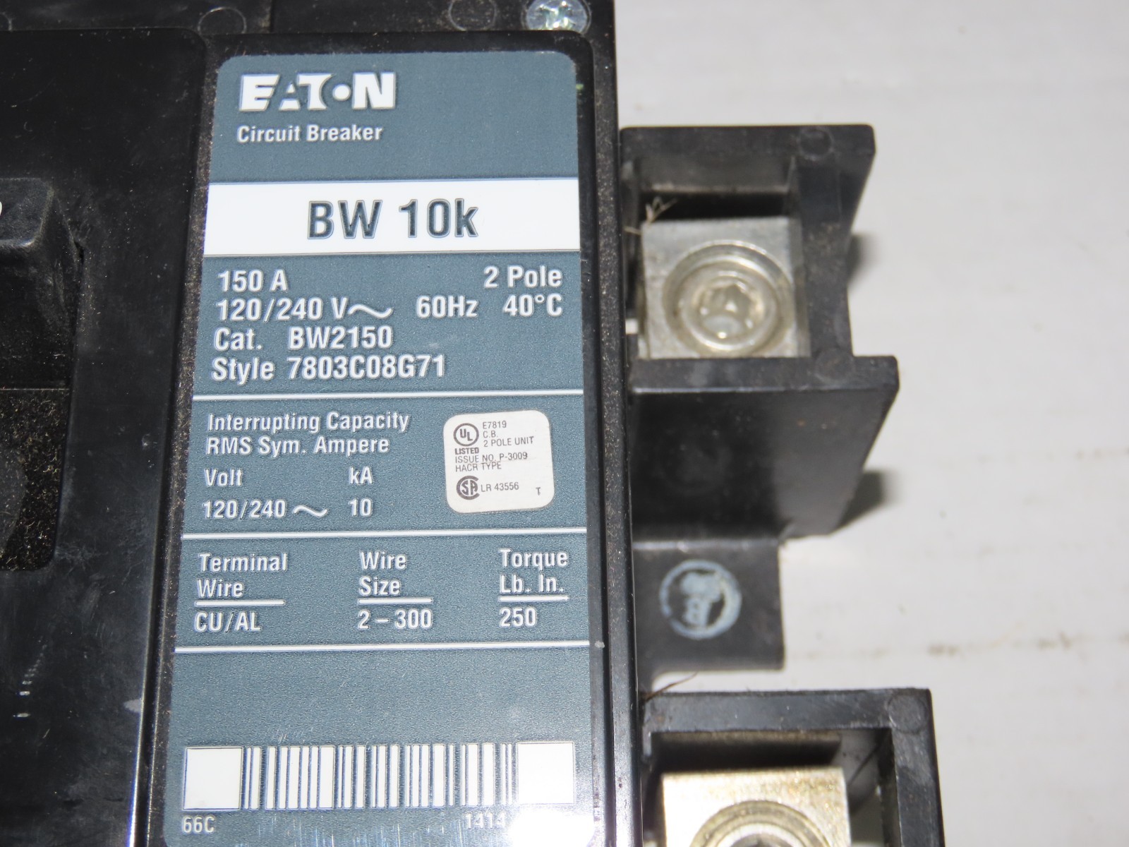 EATON BW2150 CIRCUIT BREAKER 150Amp 120/240Volt 2 POLE (SKU 222)