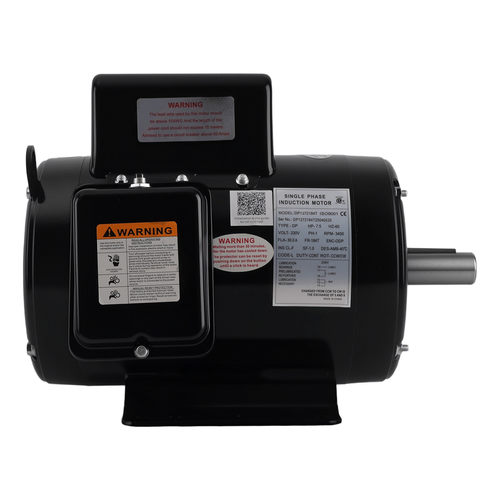 Compressor Duty Motor 7.5HP 3450RPM 1-1/8″ Keyed 184T Frame 2.75″ Length 1 Phase