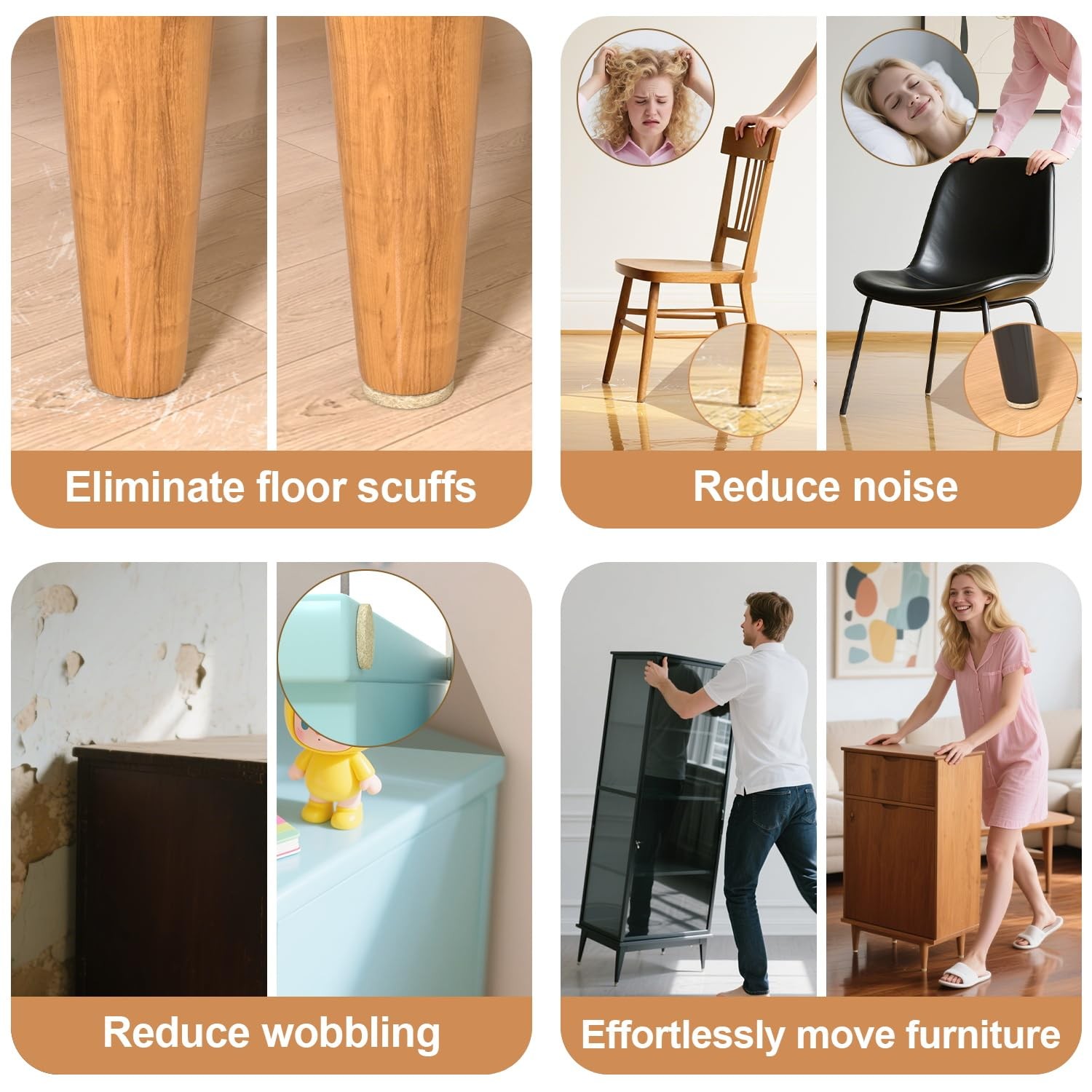 48 PCS Felt Furniture Pads, YOESSA Chair Leg Floor Round 48Pcs Beige, Beige