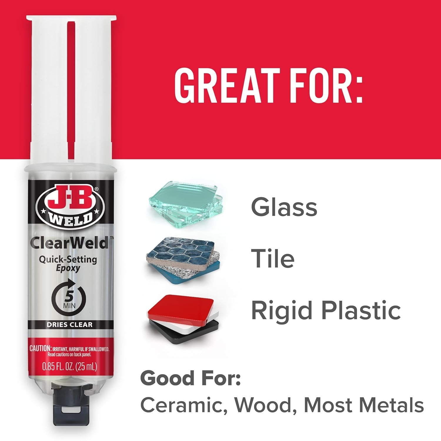J-B Weld ClearWeld 5 Minute Epoxy Syringe 25ml Strong Clear Adhesive