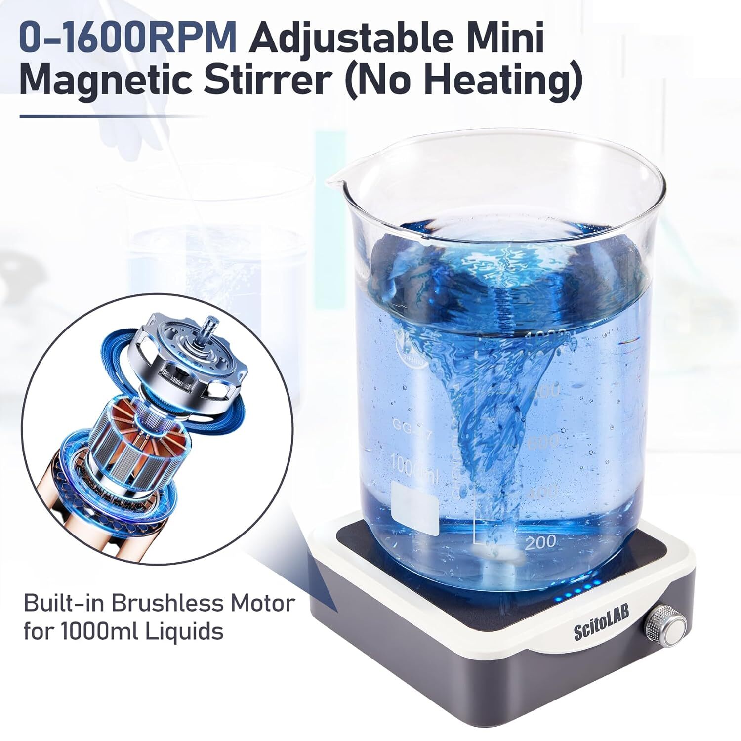 1600 RPM Magnetic Stirrer Mixer with Stir Bar Max 1000ml Stirring Capacity US