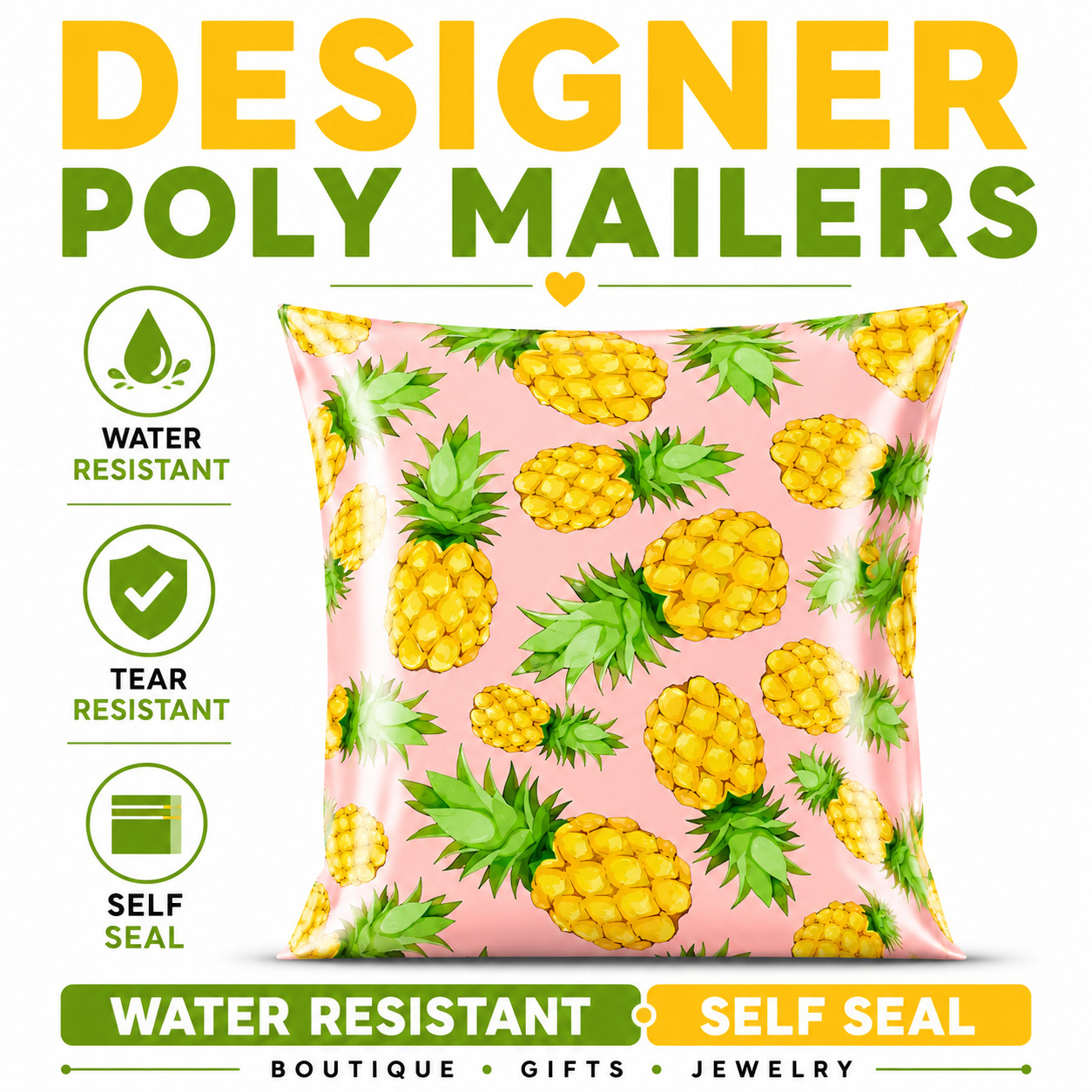 6×9 Pineapple Designer Poly Mailers Self Seal Shipping Bags Boutique