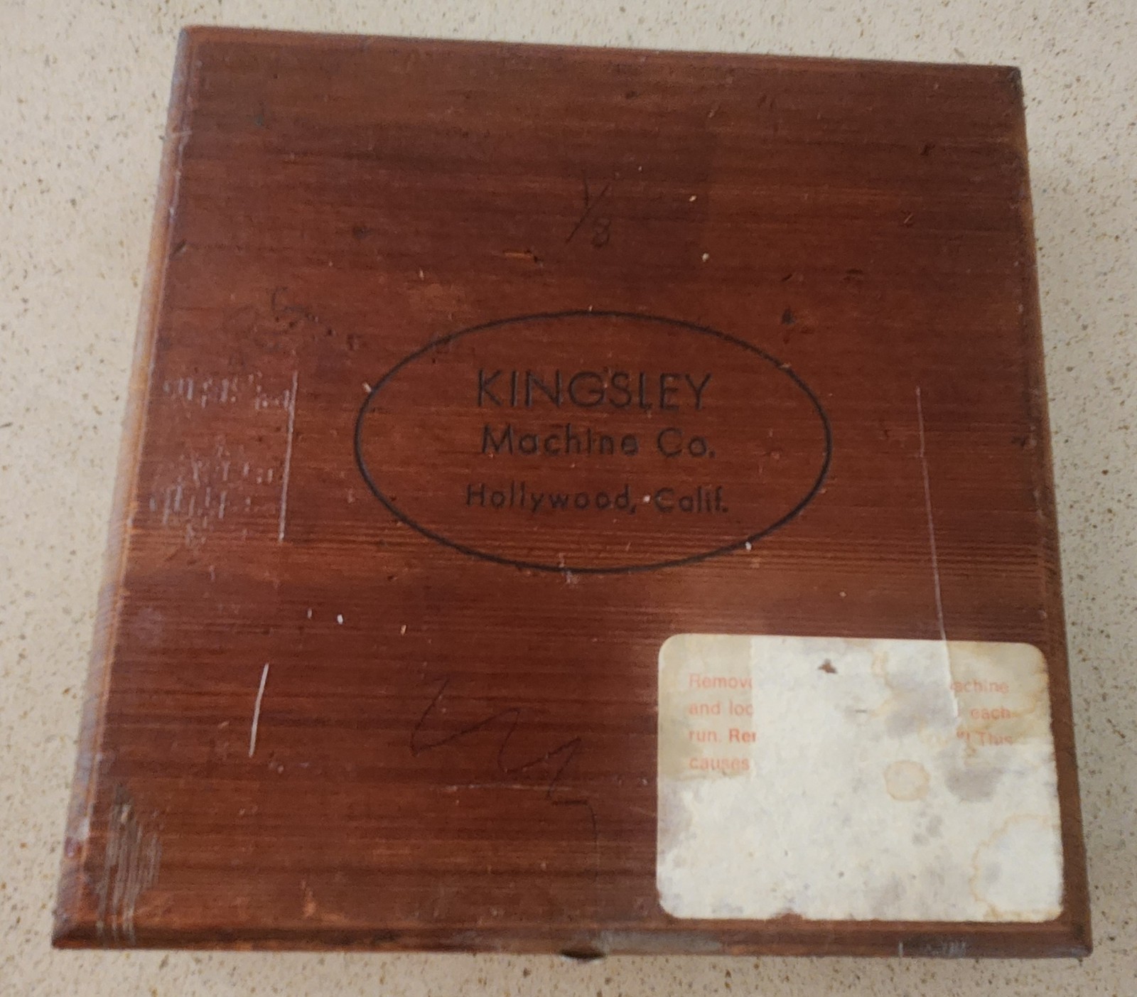 KINGSLEY Machine Co. Hollywood CA Wire Marking Type EMPTY Brass & Wood Box VTG