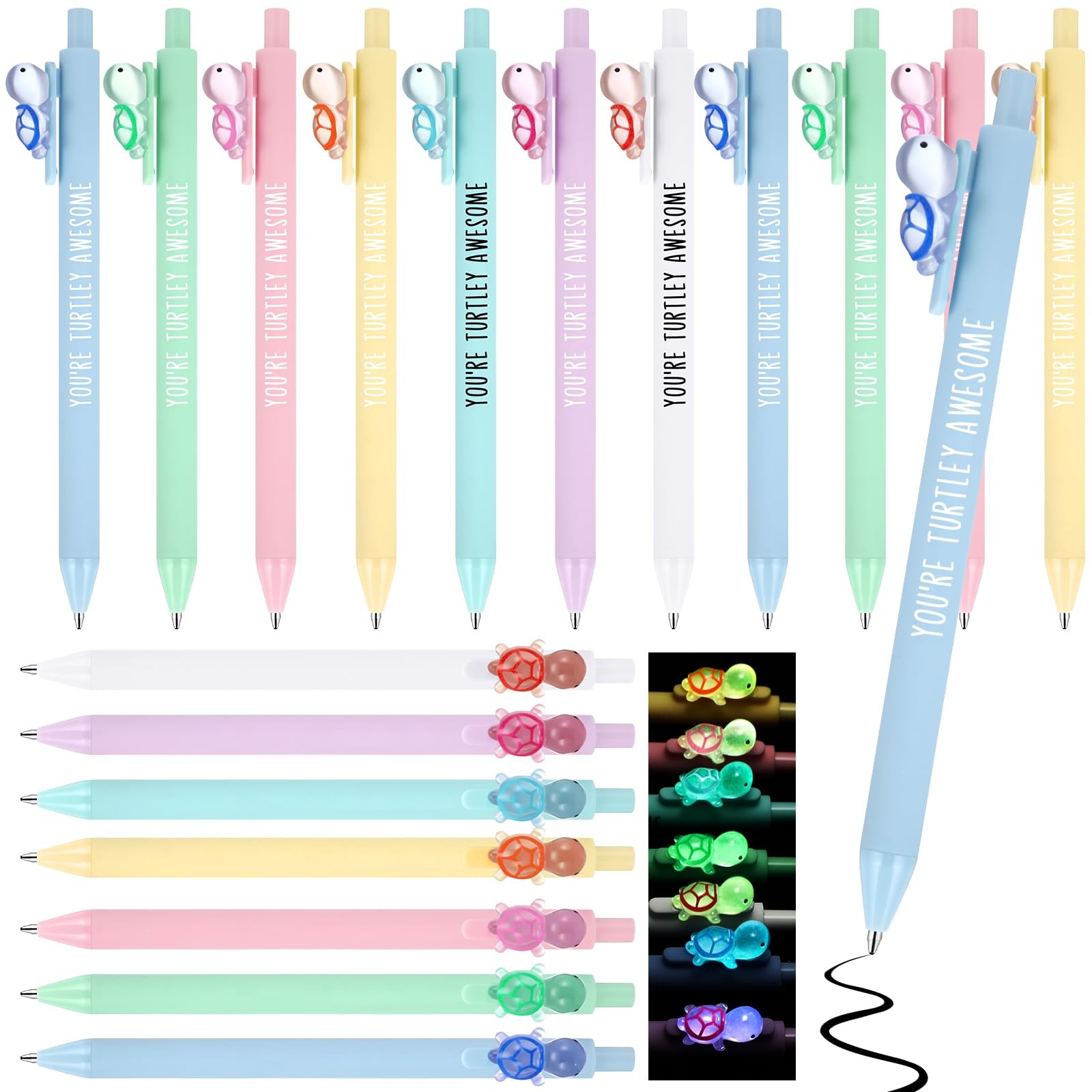 28 Pcs Turtle Pens Inspirational Cute Turtle Ballpoint Pens Bulk Glowing in t…