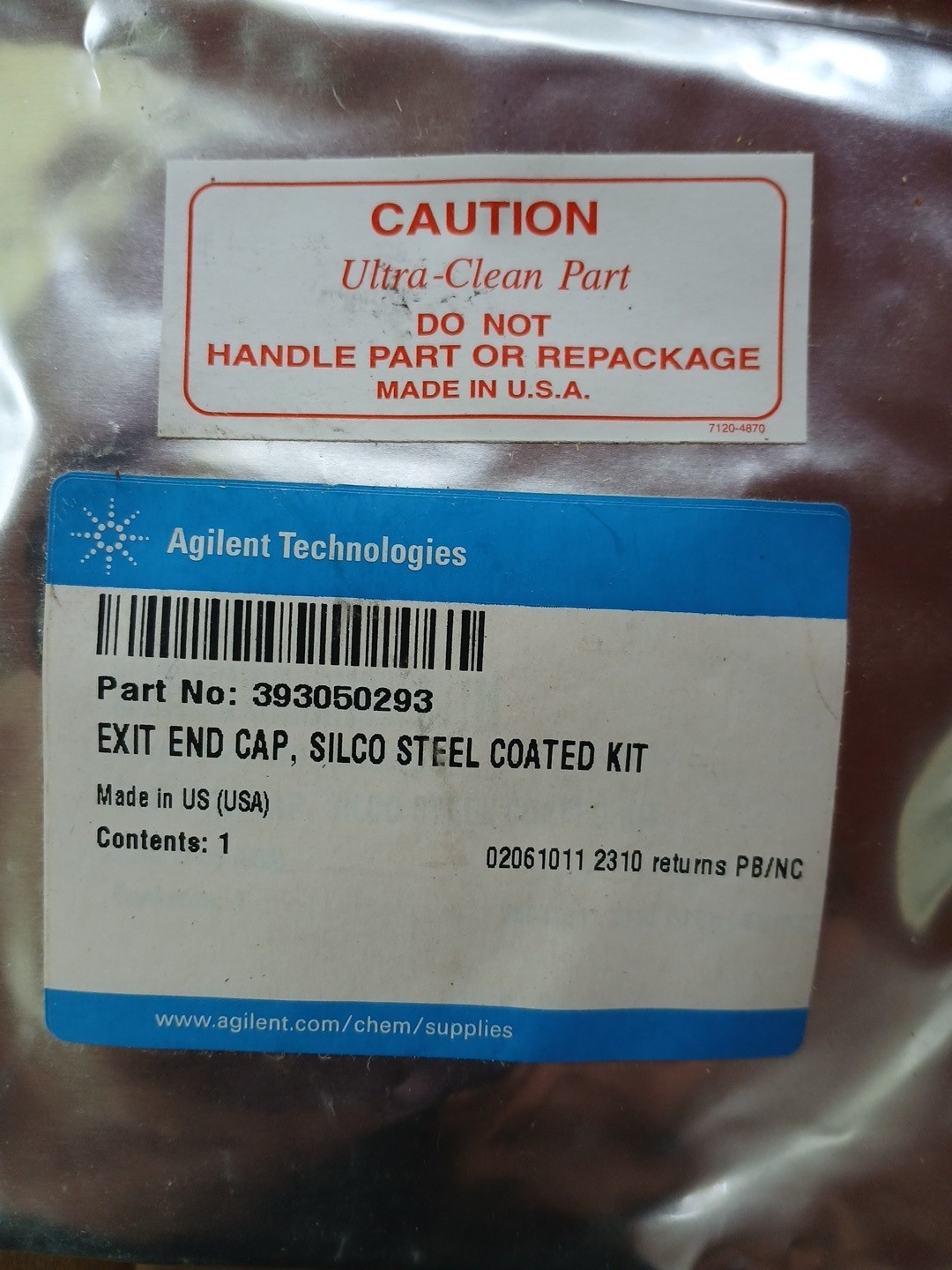 NOS Agilent Varian 393050293 Exit End Cap Silco Steel Coated Kit GC MS Ion Trap