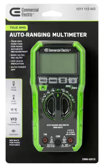 Commercial Electric 600V True RMS Auto Ranging Digital Multimeter W/ Temp