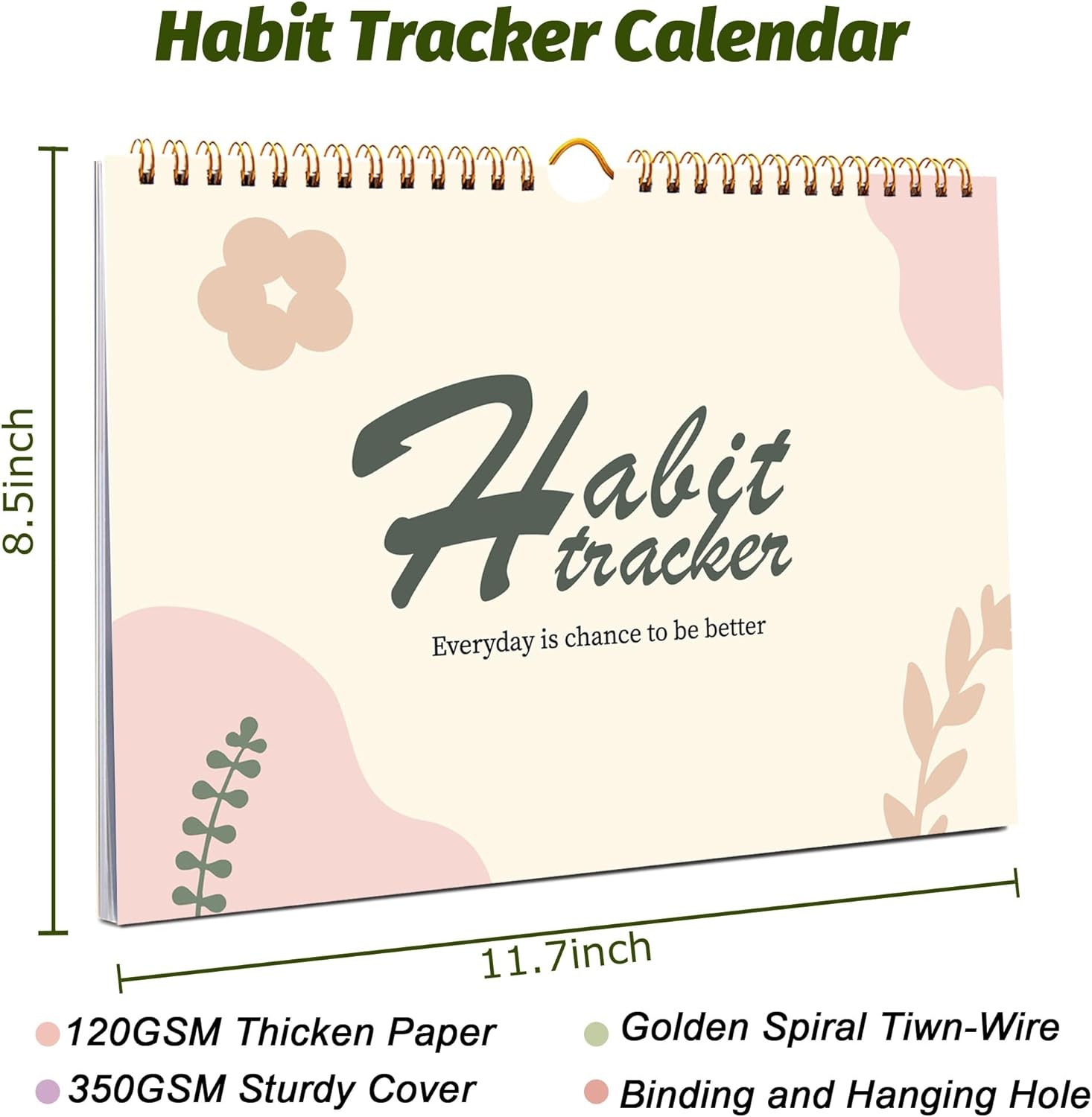 Habit Tracker Calendar – 12 Months Undated Daily Goal and beige