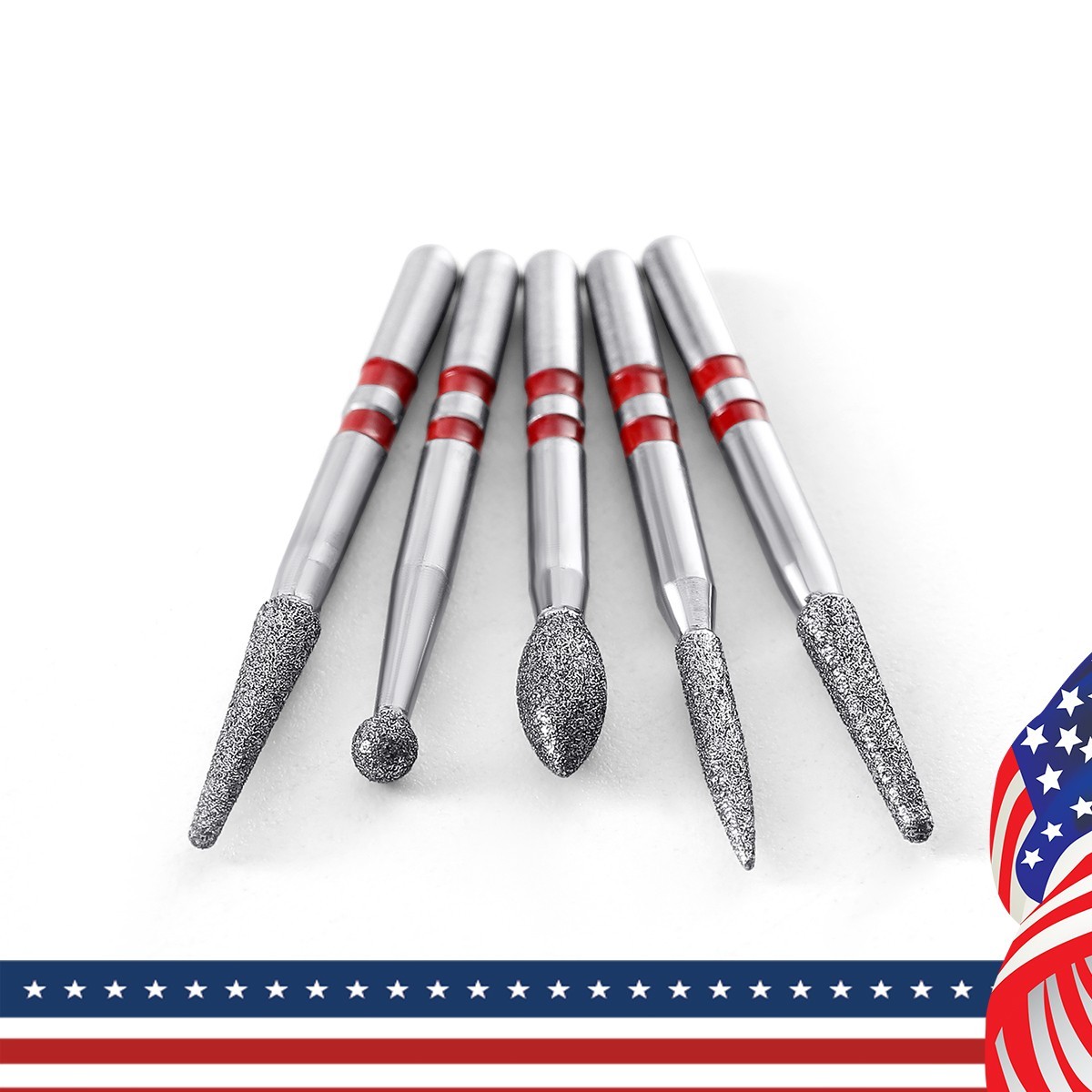 5pcs Dental Diamond Zirconia Cutting Burs Kit FG 1.6mm Fit High Speed Handpiece