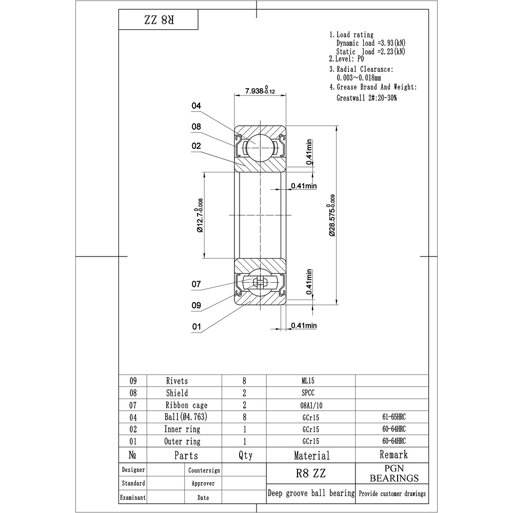 (30) R8-ZZ Premium Metal Shield Ball Bearing C3, 1/2″x1-1/8″x5/16″, R8z