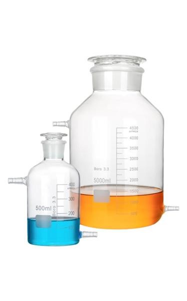 Lab Glassware Reagent Bottle 60ml-5000ml, Transparent Flask, Dual Nozzles