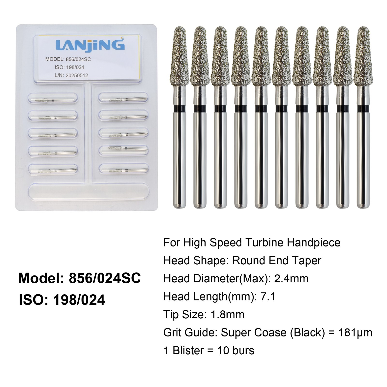 Dental Diamond Burs FG Round End Taper Football Bur Coarse Fine High Speed 856