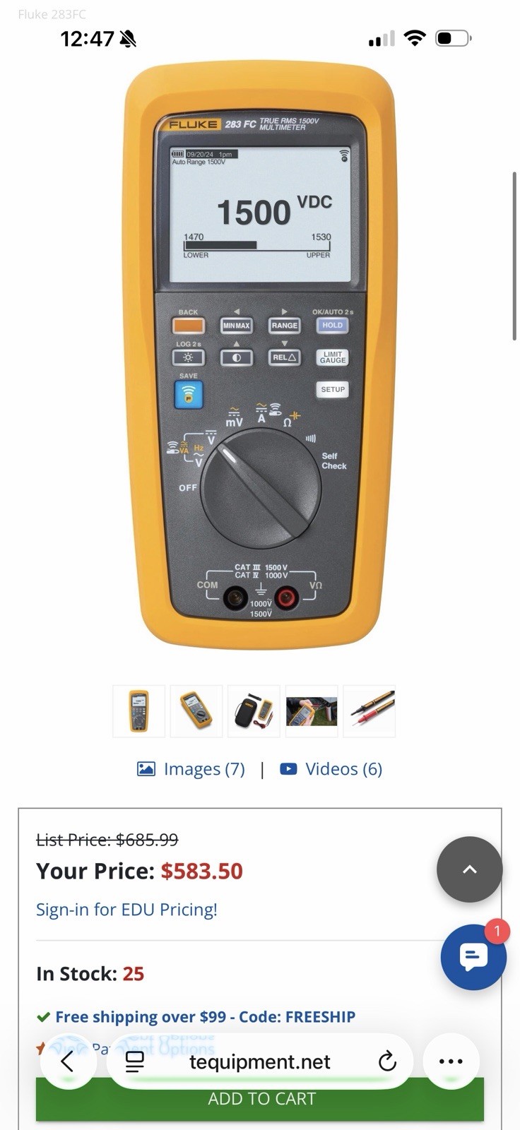 FLUKE 283FC TRUE RMS 1500V MULTIMETER (NEW FACTORY SEALED) SHIPS FAST
