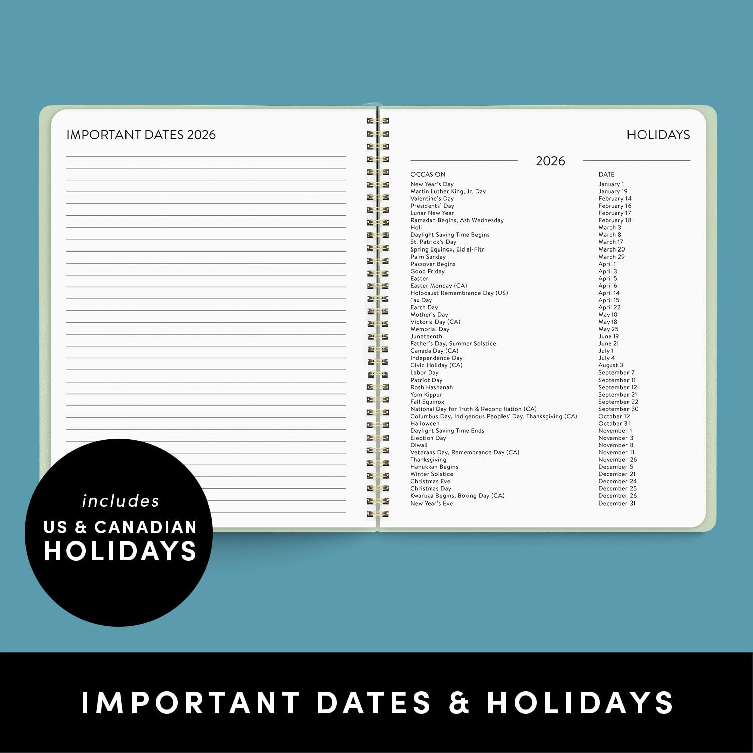 PAPERAGE 2 Year Monthly & Yearly Planner, 8.63 inches x 11 inches, Sage Green