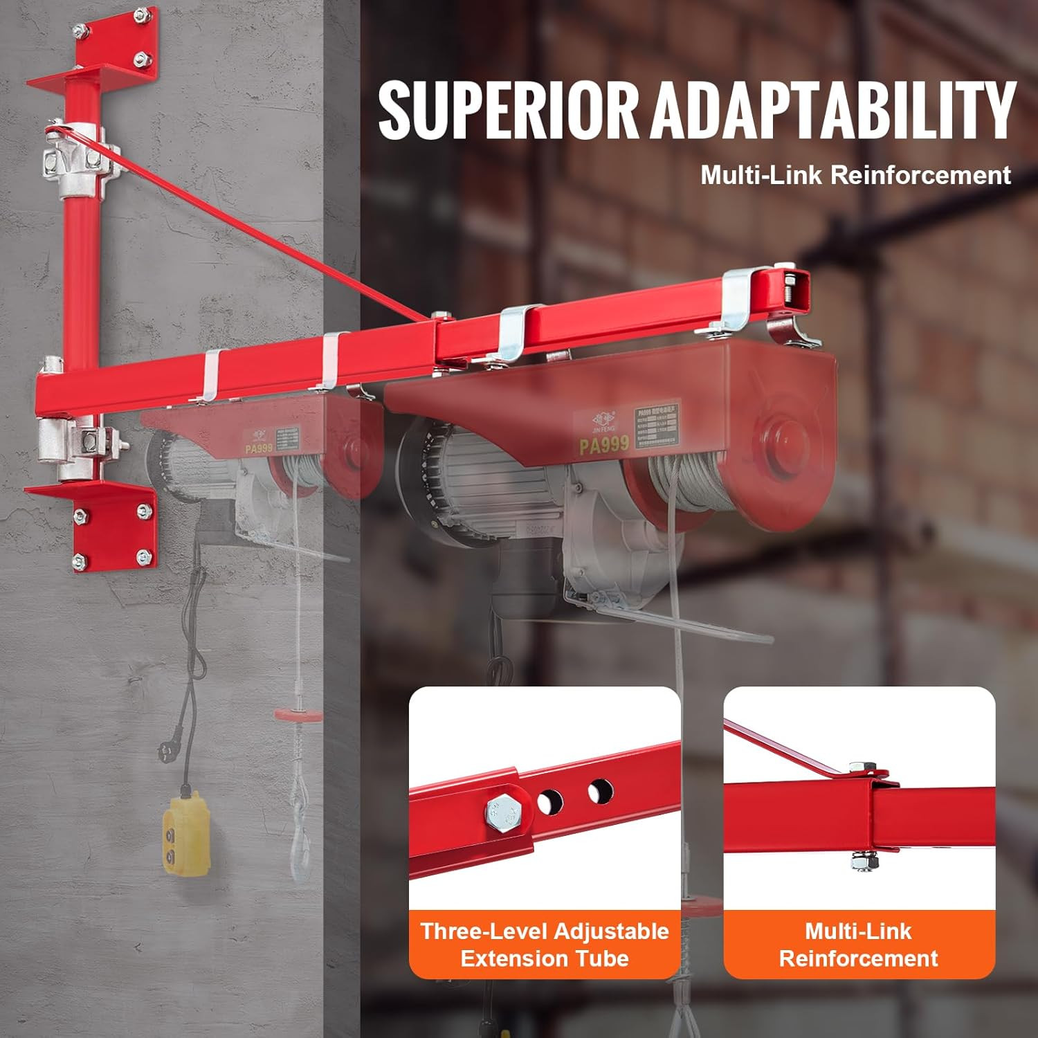 Heavy-Duty Wall Mount Jib Crane – 1320 Lbs Electric Hoist with 180° Swivel Arm
