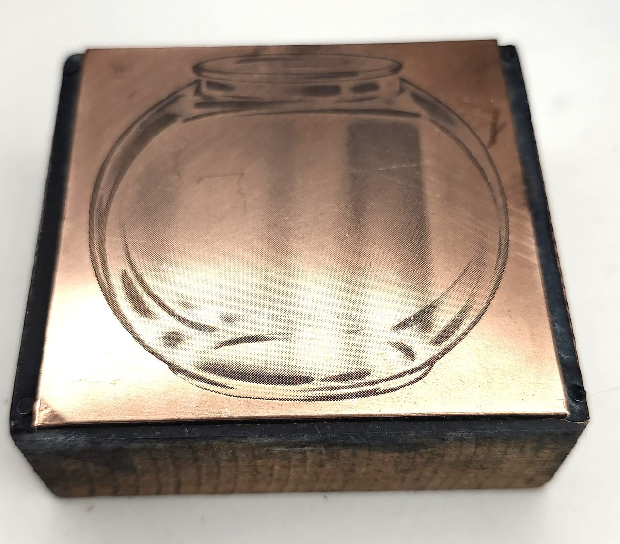 Fish Bowl or Counter Sales Container Letterpress Printing Block Copper