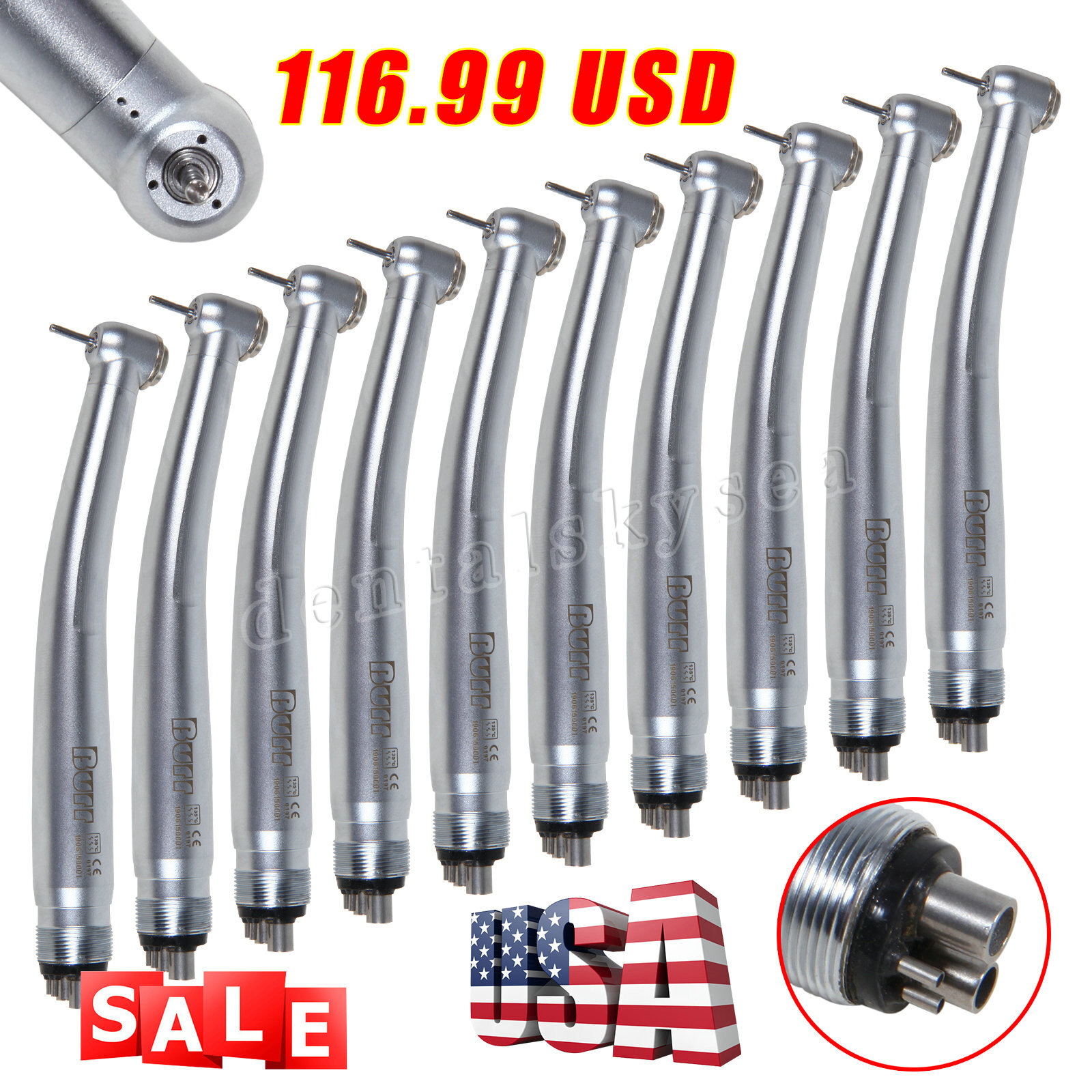 10* Dental High Speed Push Button Turbine Handpiece 4Holes Fit NSK Pana Max U3BM