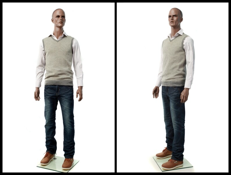 African American Male Adult Muscular Fiberglass Realistic Mannequin with Base