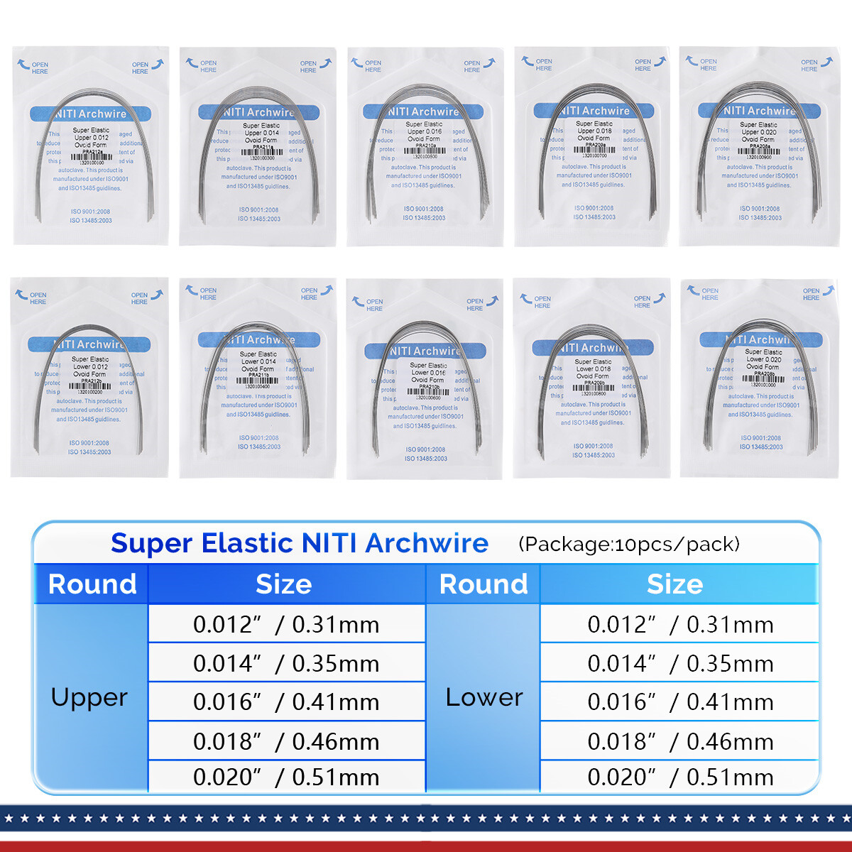 Dental Orthodontic Arch Wire Round Super Elastic NITI Round Ovoid Form AZDENT