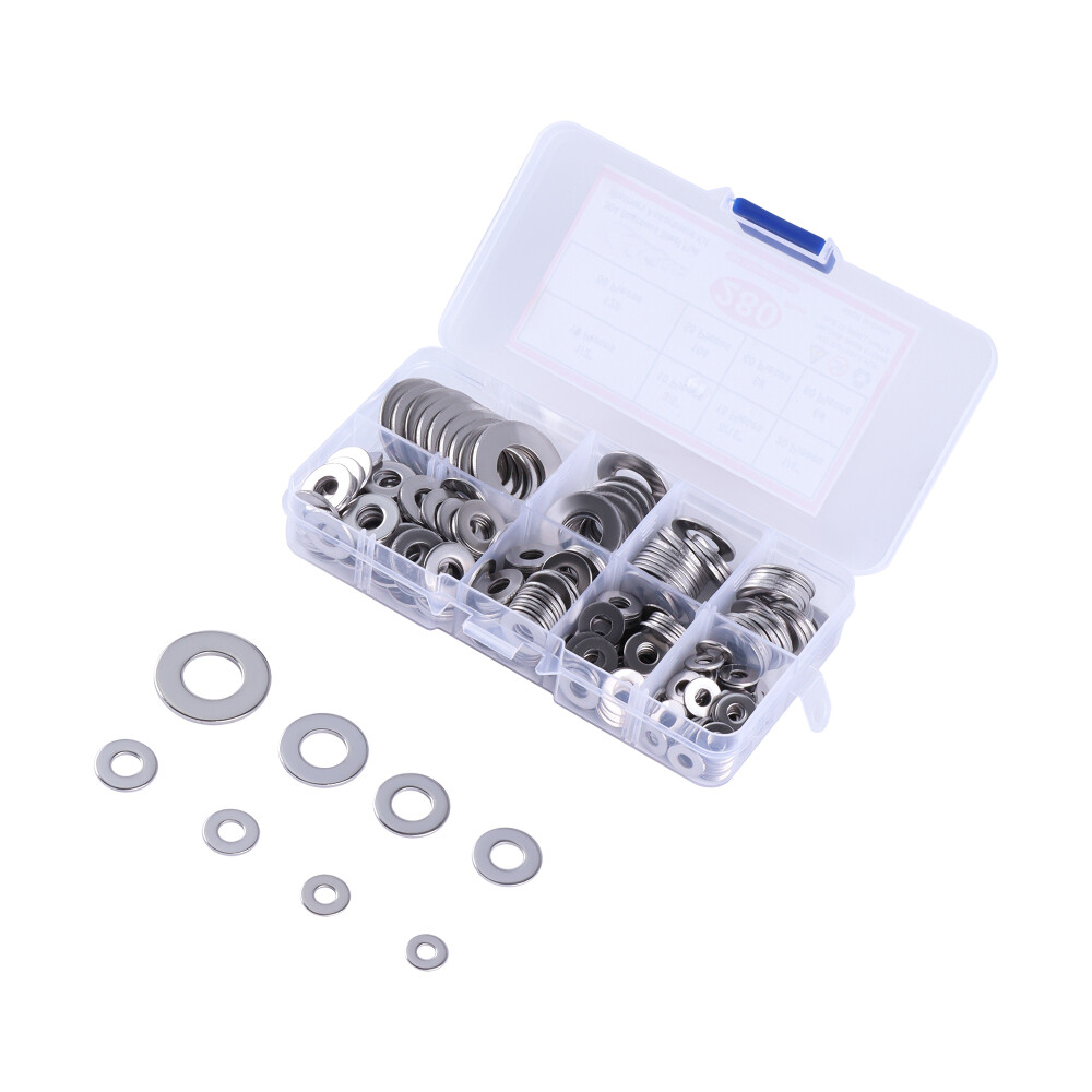 280PCS Flat Washers Assortment 8 Sizes 1/2 3/8 5/16 1/4 12# 10# 8# 6# Kits