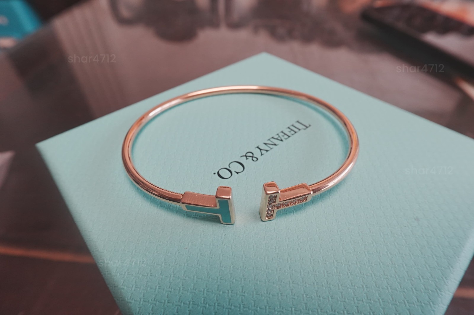 NewTlffany Co.18K rose Gold Diamond Turquoise Enamel Bracelet 7” W/ Box