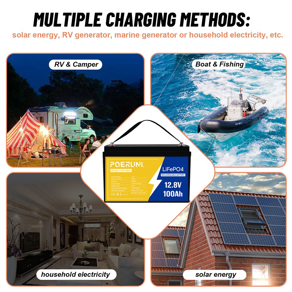 100Ah 12V LiFePO4 Lithium Battery 100Ah 1280Wh BMS 8000+ Cycles For Solar Marine