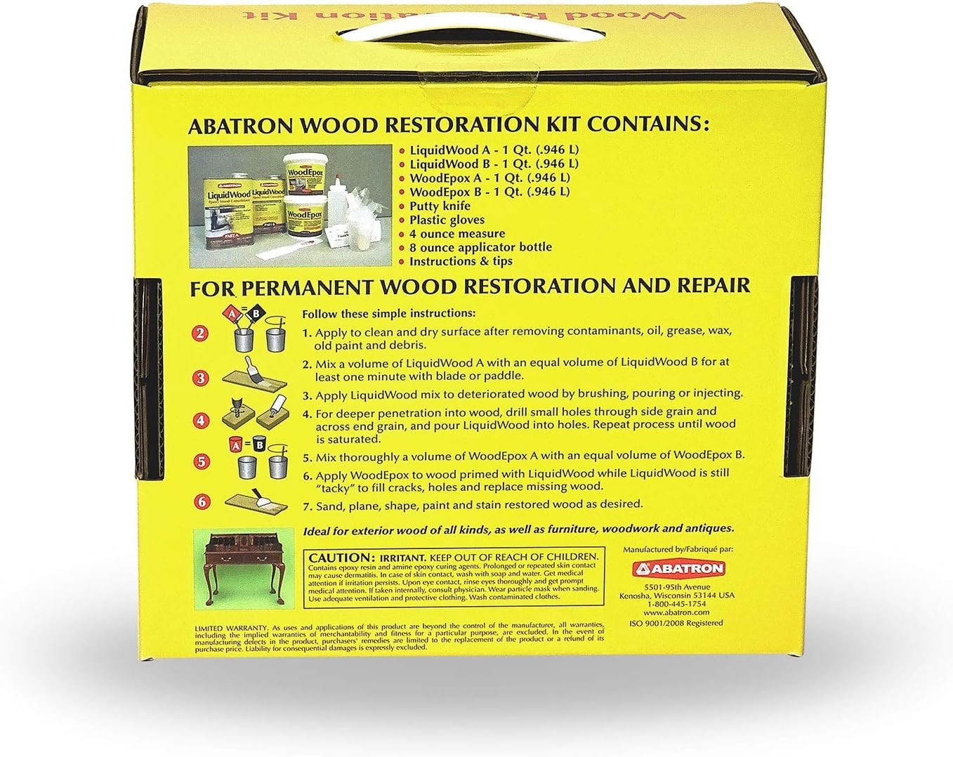 Abatron Wood Restoration Kit – 4 Quart – Includes LiquidWood Epoxy Resin Wood Ha
