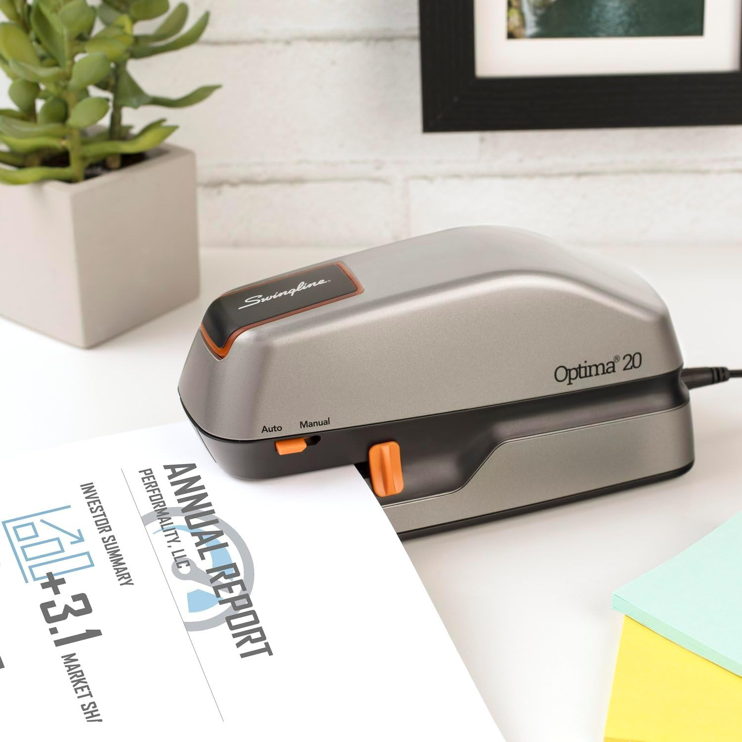 Electric Stapler, 20 Sheet Capacity, Optima 20, Jam Free, Auto or Manual, Plug i