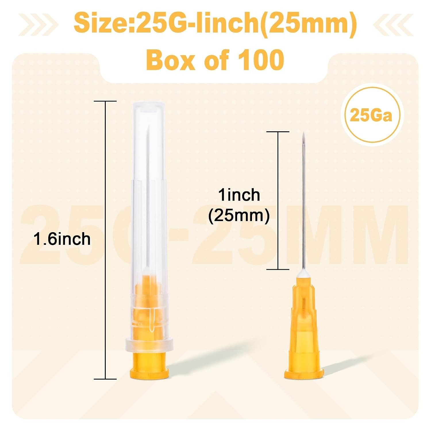100 Pack 25 Gauge 1″ Lab Dispensing Needle Individually Wrapped Supplies Box