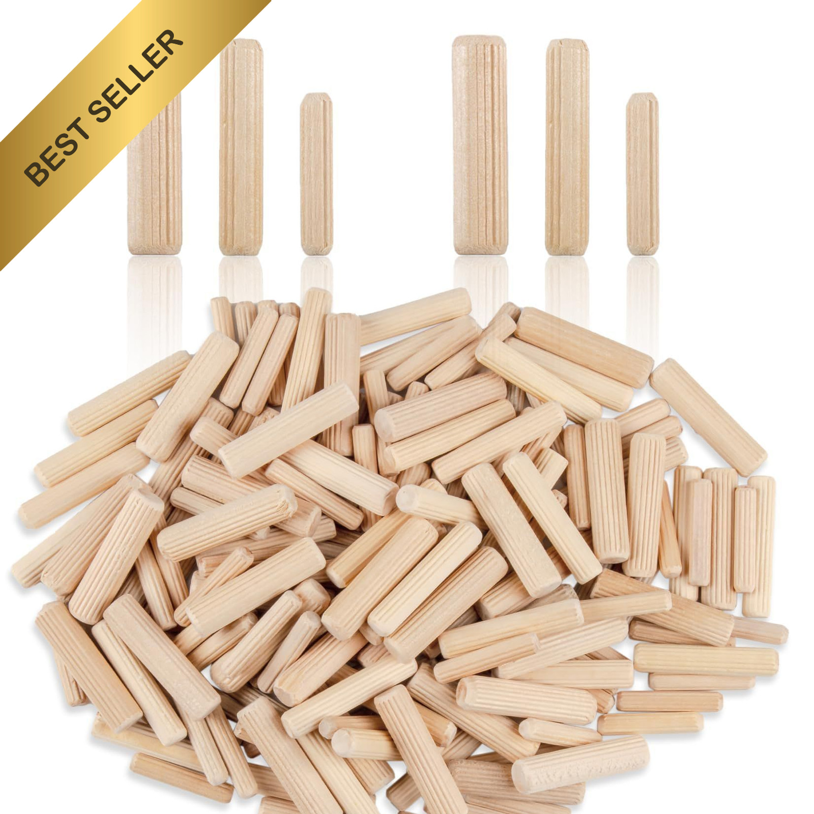 Sukh 200PCS Wooden Dowel Pins Fluted Rods Assorted 1/4 5/16 3/8 Inch Woodworking