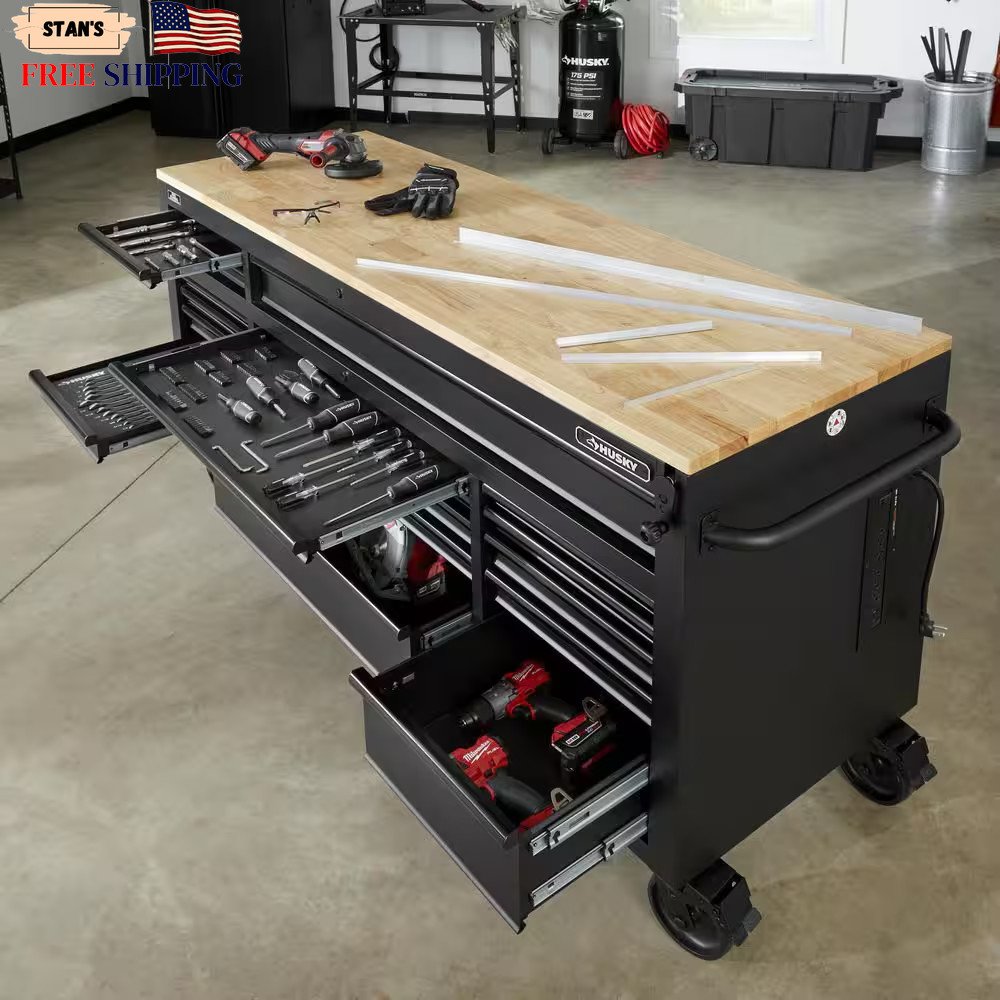 72 In W X 24 In. D Heavy Duty 18-Drawer Mobile Workbench Cabinet with Adjust….
